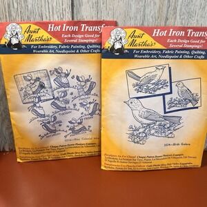 NIP 2 AUNT MARTHA Hot Iron Transfers #3534 #3216 Birds Galore Colonial Miss week